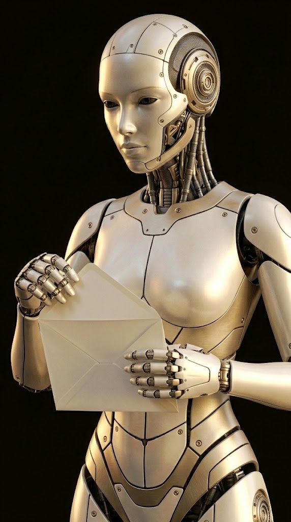 Roboter öffnet einen Briefumschlag