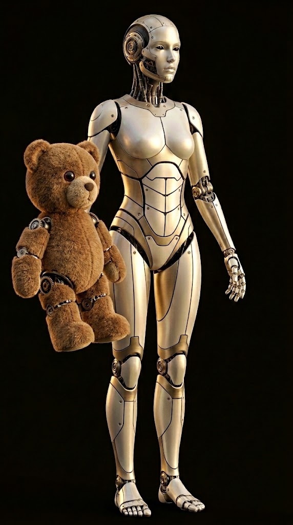 Roboter hält einen Teddy-Roboter